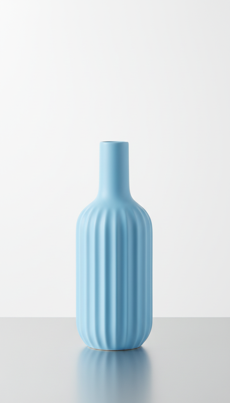 Sky Blue Ribbed Ceramic Vase